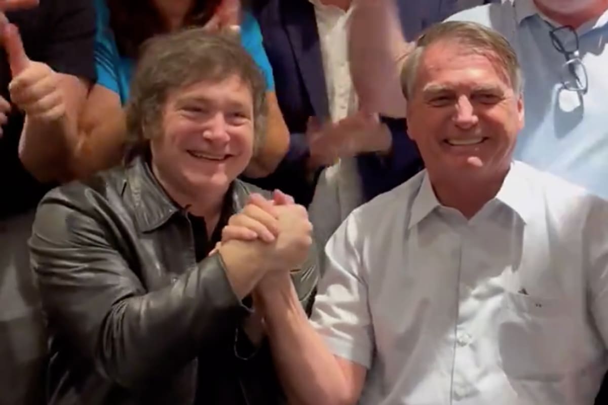 Javier Milei y Jair Bolsonaro durante la reunión que mantuvieron en el hotel Libertador