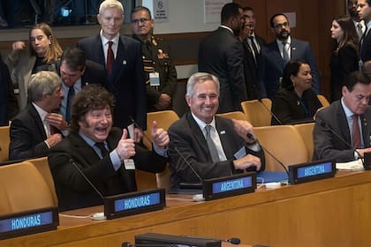 Javier Milei y Pablo Quirno, en la sede de la ONU en Nueva York.