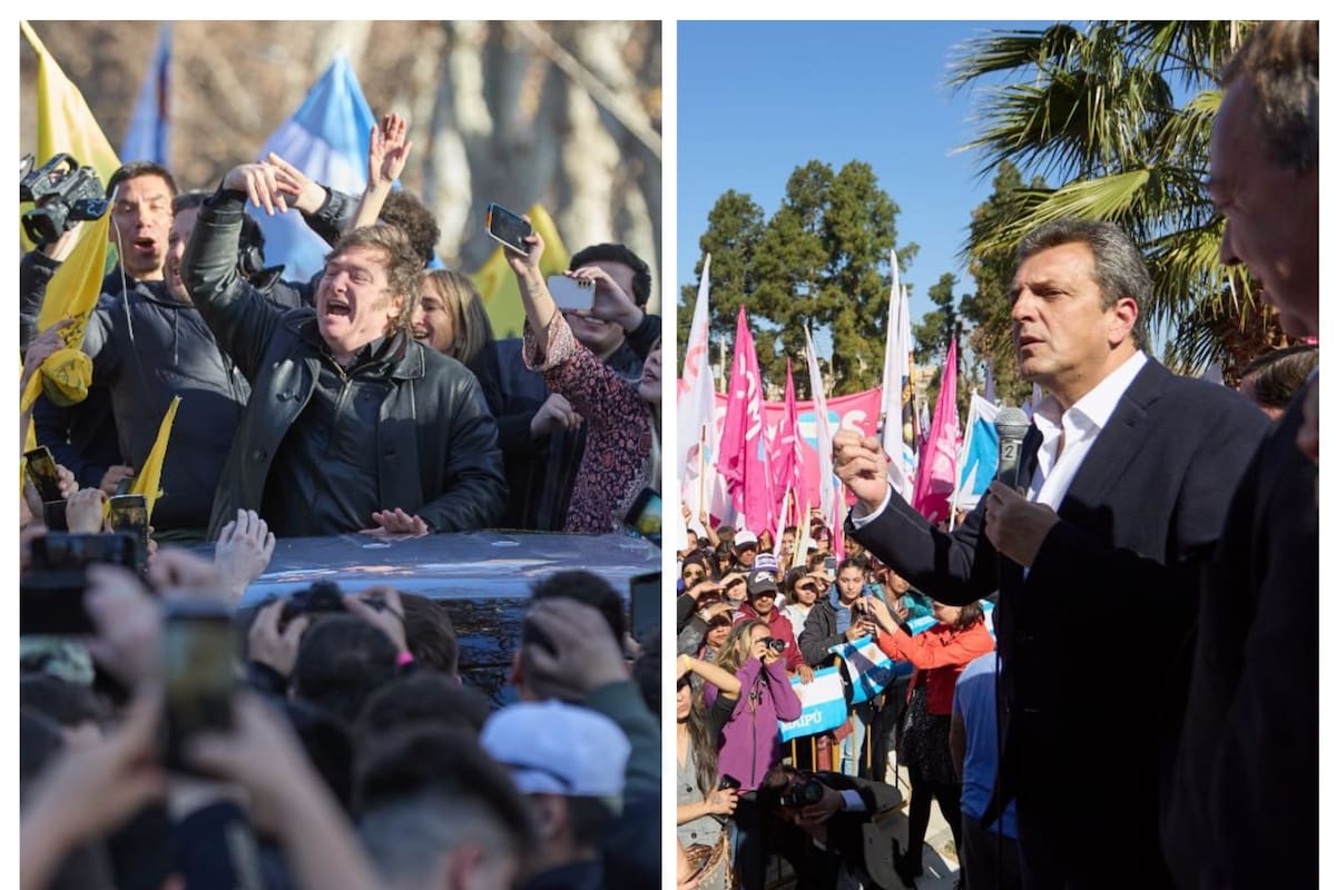 Javier Milei y Sergio Massa en campaña, antes de las PASO