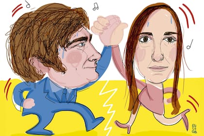 Javier Milei y Victoria Villarrue (Ilustración de Eulogia Merle)