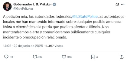 JB Pritzker sostuvo que no hay amenazas concretas pero que se mantendrán vigilantes ante cualquier alerta relacionada con el ataque