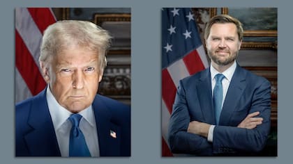 JD Vance posa con una sonrisa relajada y los brazos cruzados, evocando la tradición de los retratos vicepresidenciales formales.