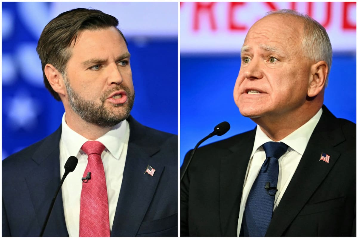 J.D. Vance y Tim Walz en el debate de los candidatos a vicepresidente de Estados Unidos, por CBS News, el 1° de octubre de 2024