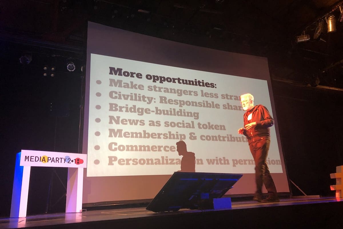 Jeff Jarvis en su conferencia en el Media Party 2018