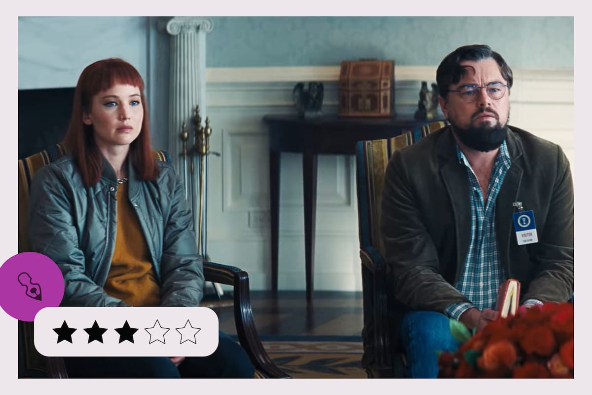 Jennifer Lawrence y Leonardo DiCaprio en No mires arriba, estreno del jueves 9