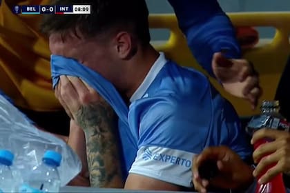 Jeremías Lucco fue reemplazado en los primeros minutos, tras un posible desgarro, y se fue llorando al banco de suplentes de Belgrano