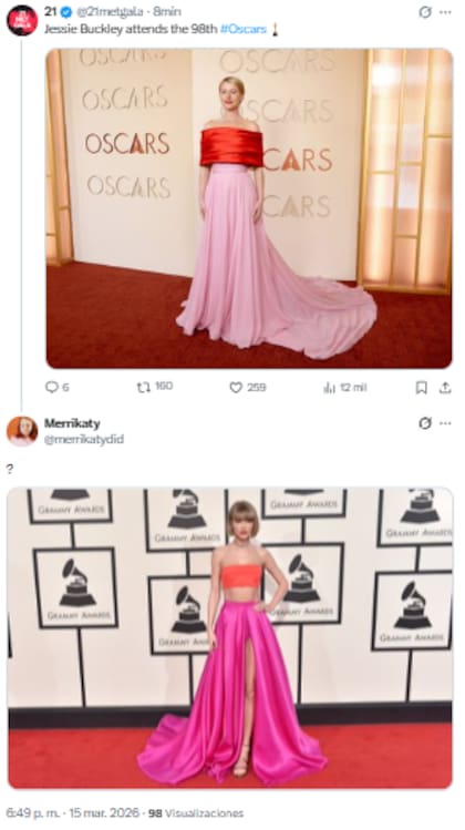 Jessie Buckley utilizó un llamativo vestido que muchos asociaron con un look que usó Taylor Swift