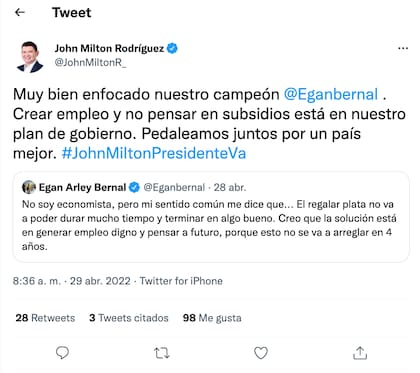 Jhon Milton Rodríguez usó el hashtag "JhonMiltonPresidenteva"