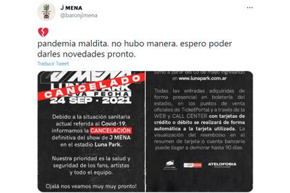 Jimena Barón informó que su show previsto para el 24 de septiembre en el Luna Park fue cancelado