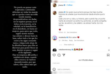 Jimena Barón le envió un sentido mensaje a las madres que luchan por sus hijos (Foto Instagram @jmena)