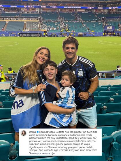 Jimena Barón, Matías Palleiro, Momo y Arturo disfrutaron del partido de la selección argentina en el Hard Rock Stadium de Miami (Foto: Instagram @jmena)