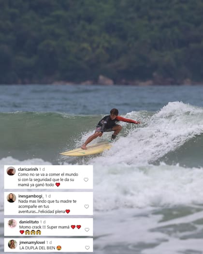 Jimena Barón mostró las habilidades de Momo para el surf (Foto: Instagram @jmena)