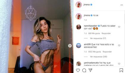 Jimena se mostró muy delgada y generó polémica. Fuente: Instagram