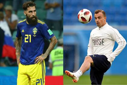 Jimmy Durmaz, de Suecia, y Xherdan Shaqiri, la estrella de Suiza