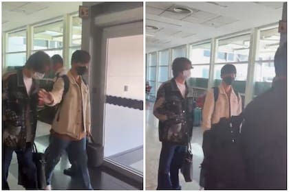 Jin, a su arribo en el aeropuerto de Ezeiza