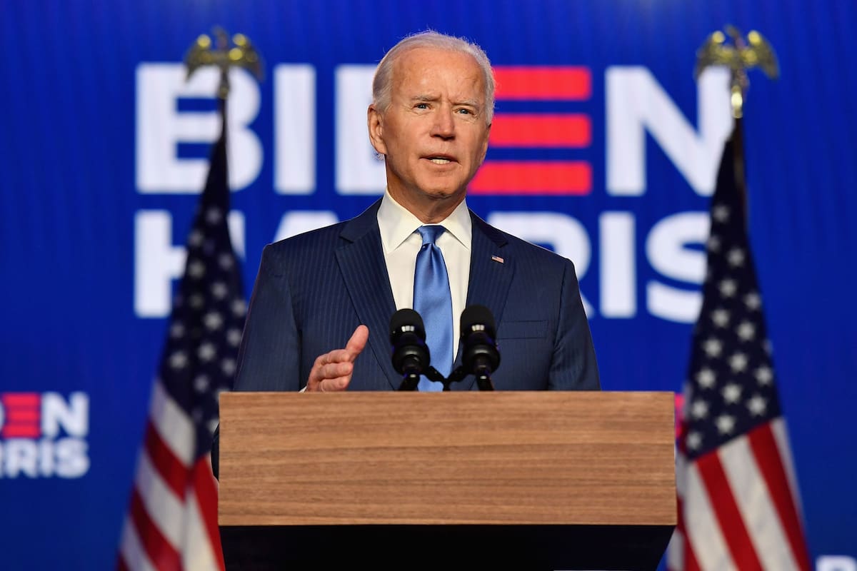 Joe Biden habla el viernes 6 de noviembre de 2020 en Wilmington,