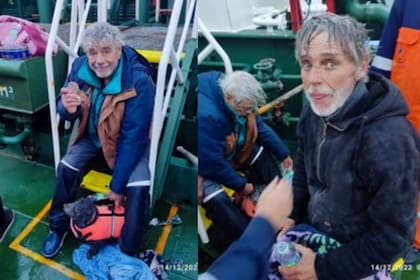 Joe Ditomasso, de 76 años, y Kevin Hyde, de 65 años al ser rescatados por la Guardia Costera de EE.UU.