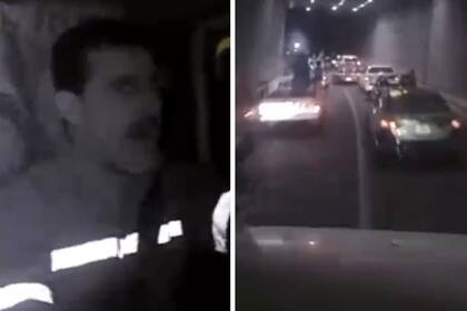 La reacción del conductor de un camión antes de colisionar contra una caravana de autos en Jordania