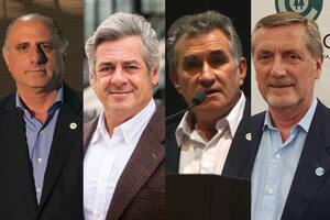 Jorge Chemes, presidente de Confederaciones Rurales Argentinas (CRA); Nicolás Pino, presidente de la Sociedad Rural Argentina (SRA); Carlos Achetoni, presidente de Federación Agraria Argentina (FAA) y Elbio Laucirica, presidente de Coninagro