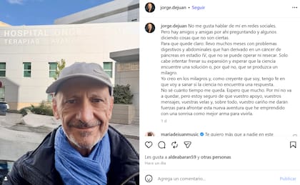 Jorge de Juan anunció a través de sus redes sociales que padece cáncer de páncreas (Foto: Instagram @jorge.dejuan)