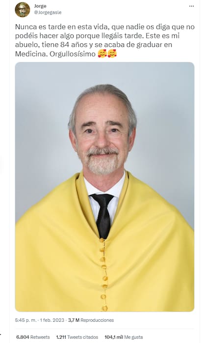 Jorge le dedicó un emotivo mensaje a su abuelo
