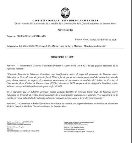 Jorge Macri envió el proyecto a la Legislatura que topea el aumento de las patentes con la inflación