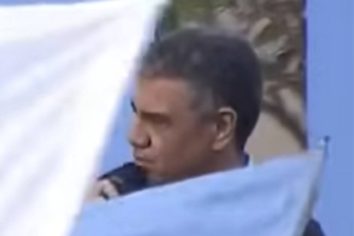 Jorge Macri mientras hacía la imitación en el acto de Juntos por el Cambio
