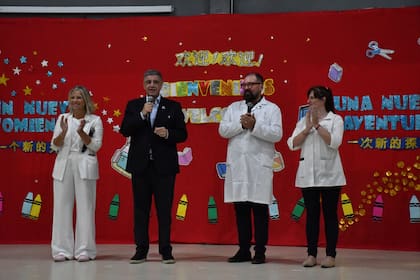 Jorge Macri y Mercedes Miguel (izq.) durante el inicio del ciclo lectivo 2025