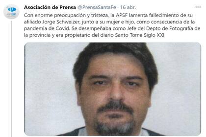 Jorge Schweizer, de 62 años, trabajaba en el gobierno santafesino