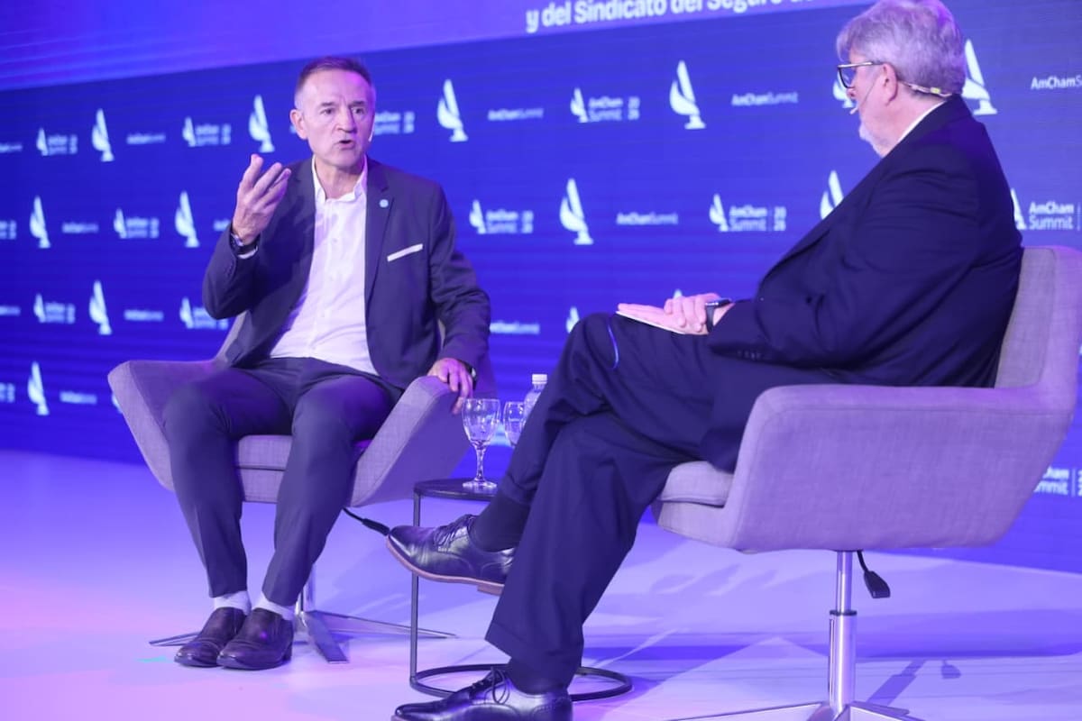 Jorge Sola, uno de los secretario generales de la CGT, durante la exposición en la Cámara de Comercio de Estados Unidos