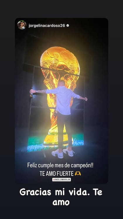 Jorgelina Cardoso le dedicó una historia a Ángel Di María