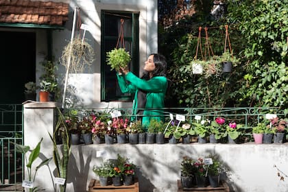 Jorgelina y sus plantas en el vivero Veredita Verde.