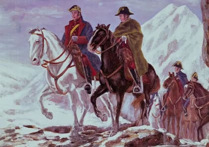 José de San Martín, liderando cruzando los Andes con su ejército para llegar a Chile