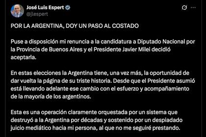 José Luis Espert anunció la baja de su candidatura