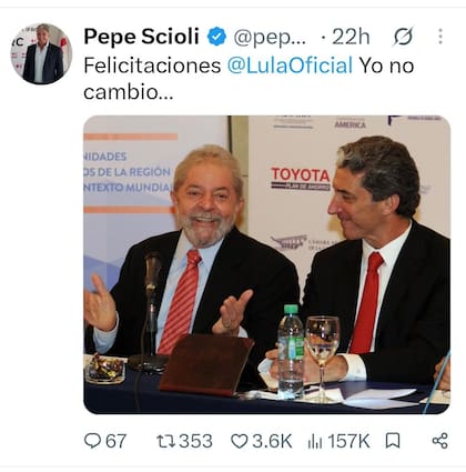 José Scioli felicitó a Lula: "Yo no cambio"