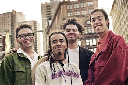 Joselo Rangel, Rubén Albarrán, Enrique Rangel y Emmanuel del Real (desde la izquierda): Café Tacvba en Nueva York, 1992