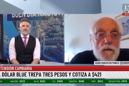 Juan Carlos de Pablo dio su perspectiva de lo que puede ocurrir en la economía argentina, en un contexto en el que el dólar blue tocó los $421 para la venta