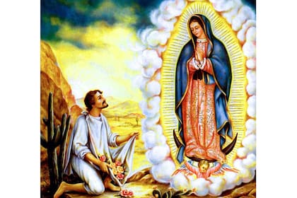 Juan Diego y la Virgen. La pintura está localizada en la Basílica de Nuestra Señora de Guadalupe en México.