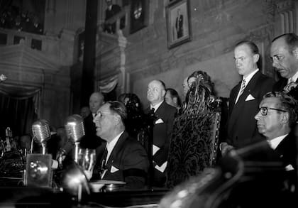 Juan Domingo Perón, durante un discurso en su segunda presidencia