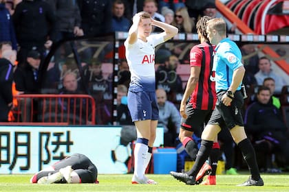 Juan Foyth se toma la cabeza: el argentino, defensor de Tottenham, duró dos minutos en la cancha: entró y enseguida lo expulsaron.