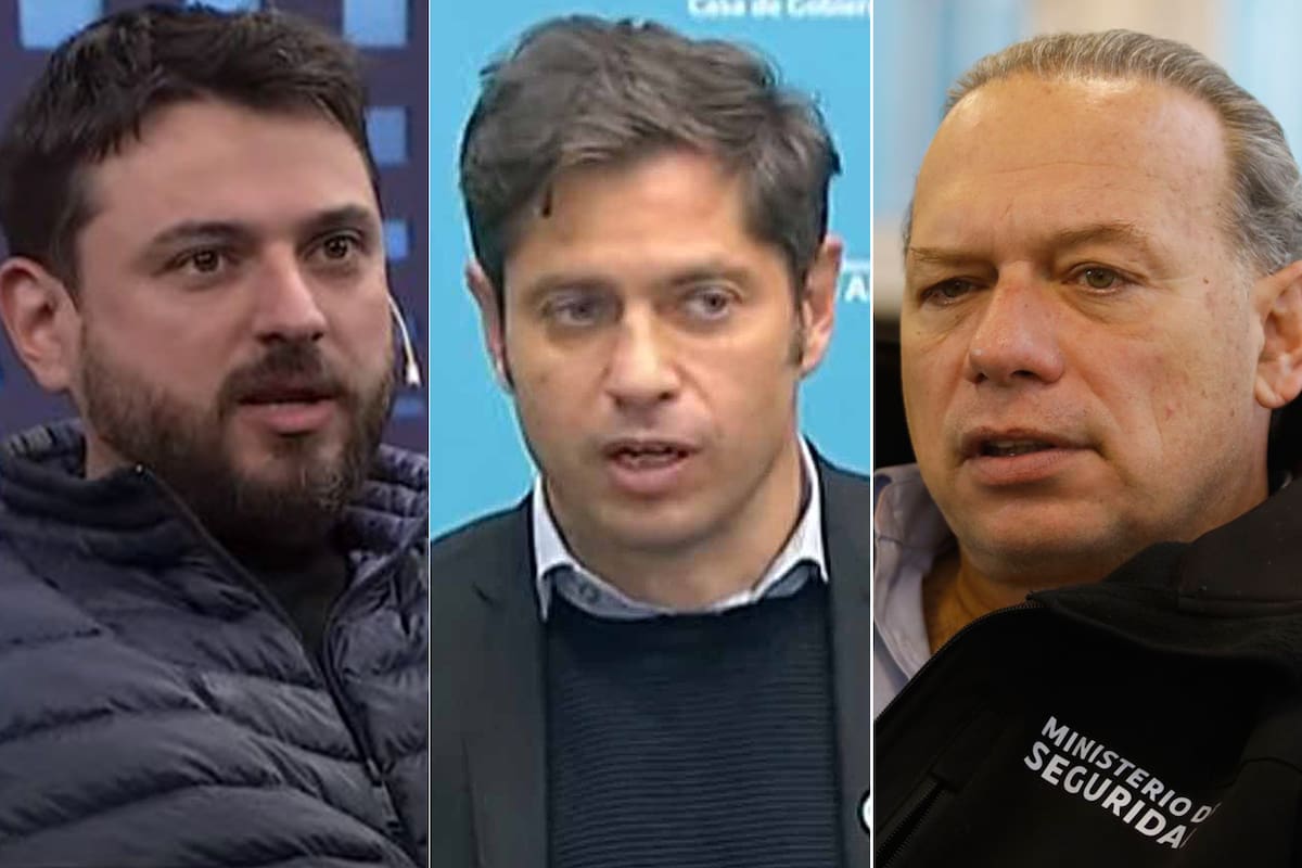 Juan Grabois; Axel Kicillof y Sergio Berni