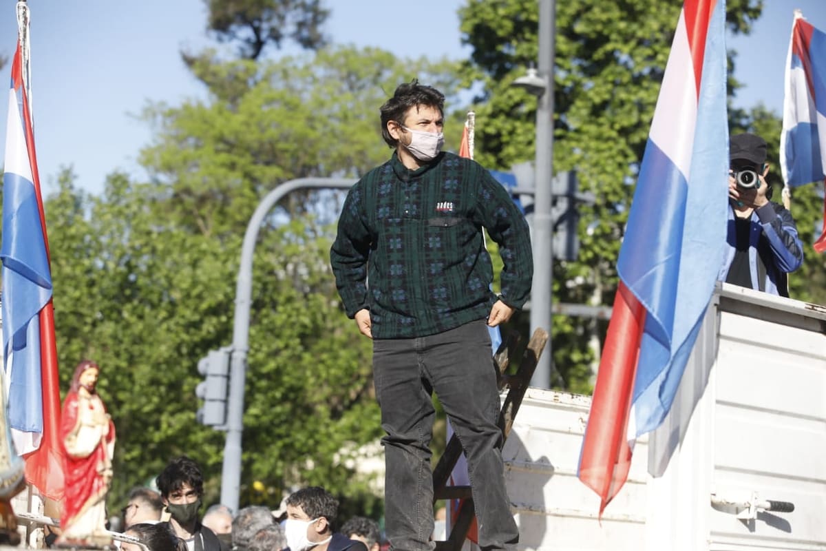 Juan Grabois fue el orador principal de un acto montado frente a la sede de la Sociedad Rural
