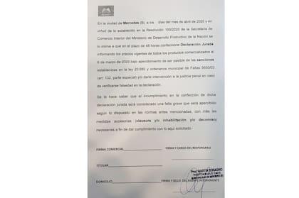Facsímil de la nota que manda la intendencia de Mercedes