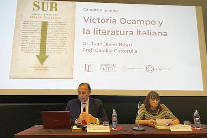 Juan Javier Negri, presidente de la Fundación Sur, y la profesora Camilla Cattarulla presentan "Victoria Ocampo y la literatura italiana"