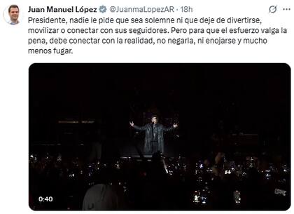 Juan Manuel López se manifestó tras el show de Milei (@JuanmaLopezAR)