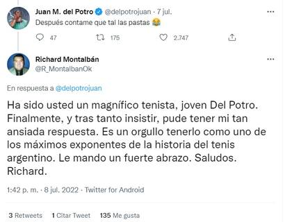 Juan Martín Del Potro le contestó al fanático a través de Twitter