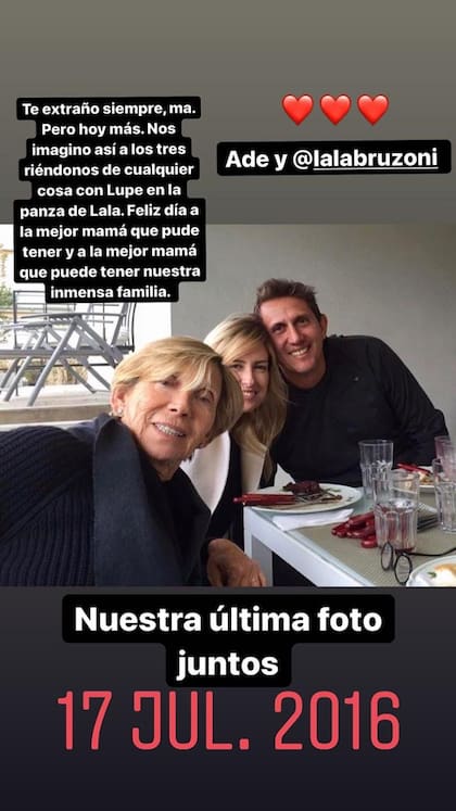 Juan Pablo Varsky y la última foto de su mamá junto a él y su esposa Lala Bruzoni