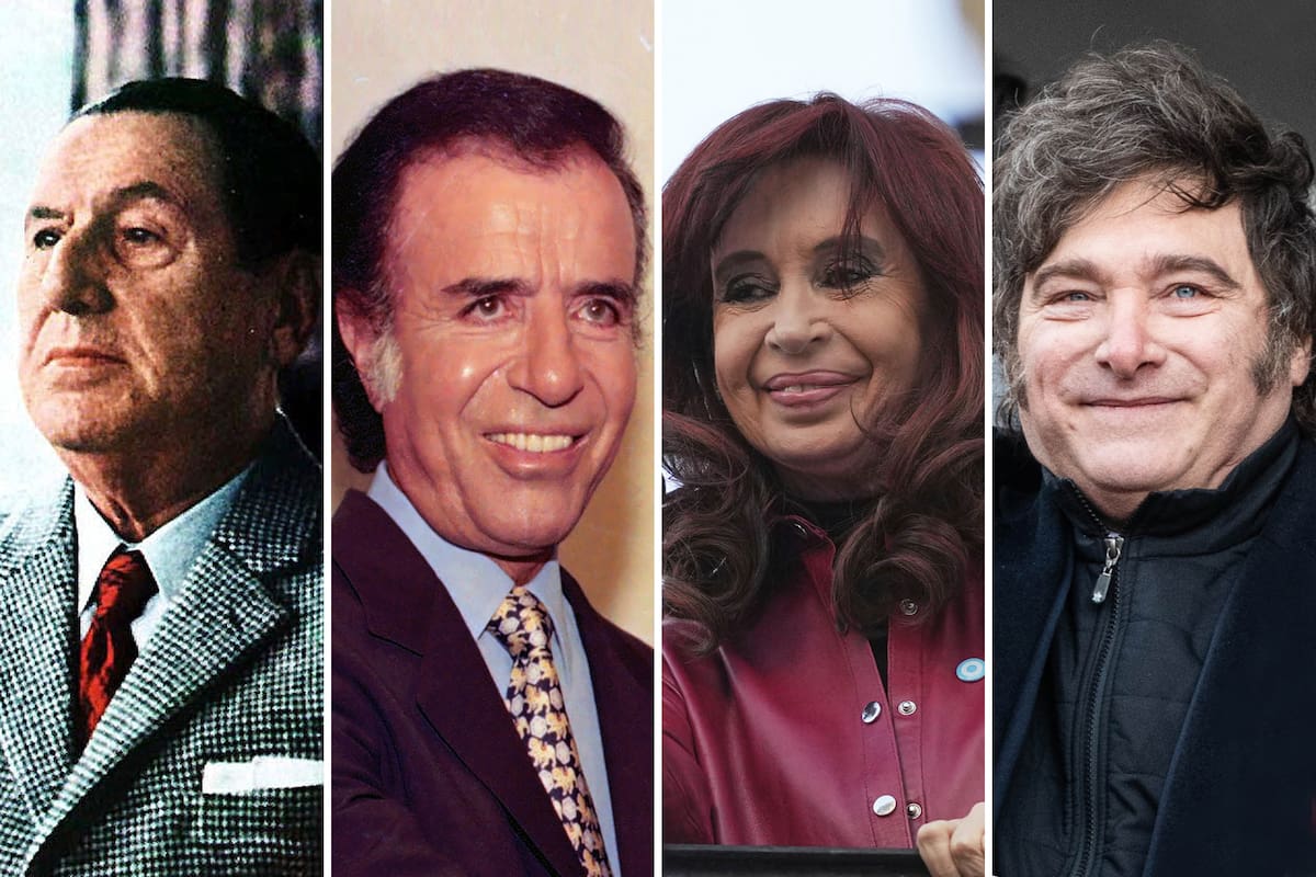 Juan Perón, Carlos Menem, Cristina Kirchner y Javier Milei