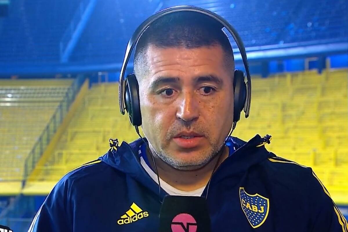 Juan Román Riquelme anoche en la Bombonera, durante la entrevista con TNT Sports