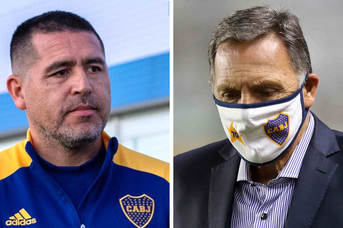Juan Román Riquelme, presidente del Consejo de Fútbol, y Miguel Angel Russo, entrenador de Boca